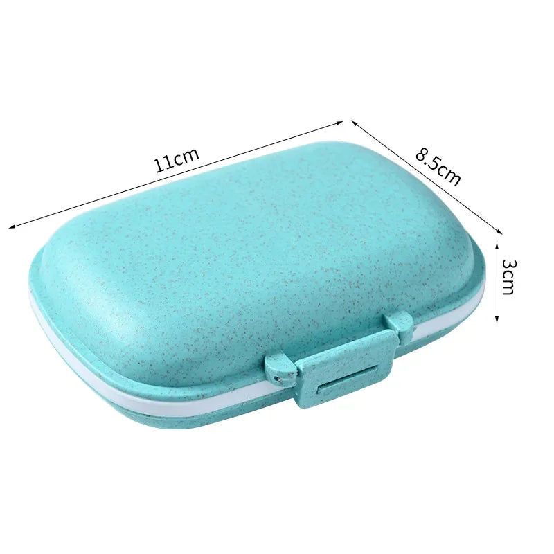 Mini Portable 8 Grids Pill Box Travel Medicine Organizer Container Wheat Sealed Tablets Storage Dispenser Box for Medicines Oasis Select Blue
