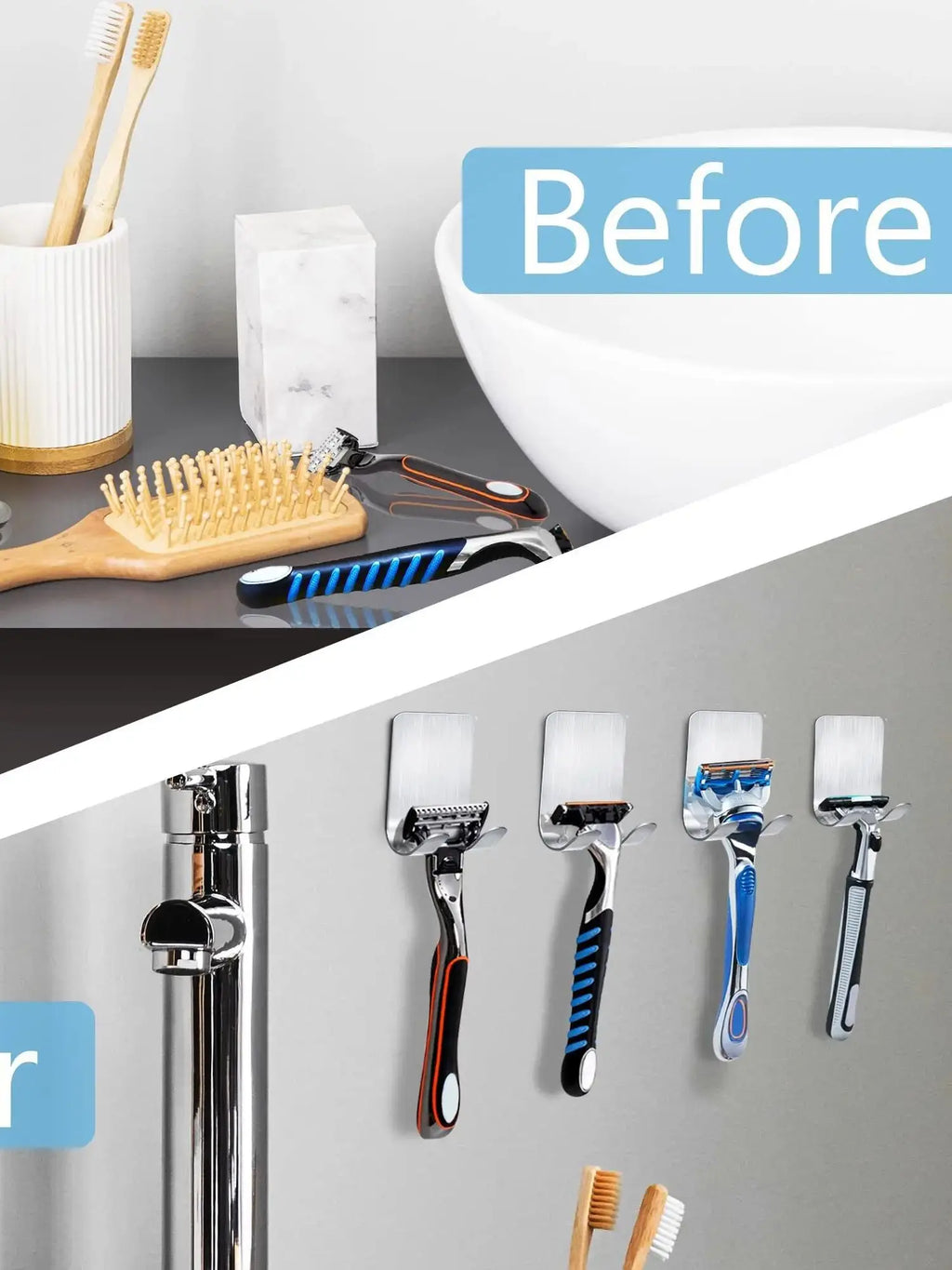 6/2pcs Razor Holder 304 Stainless Steel Men Shaving Shaver Razor Stand Shelf Shaving Razor Storage Rack Bathroom Hook Organizer Oasis Select