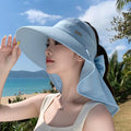 Summer Large Brim Sun Hat Neck Protection Anti-UV Empty Top Ponytail Cap Sun Protection Breathable Beach Shawl Hat Oasis Select Blue