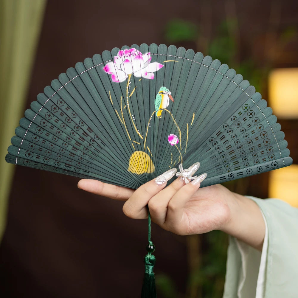 New All-bamboo Dance Fan Portable Summer Folding Fan Classical Film and Television Court Photo Fan Oasis Select 7