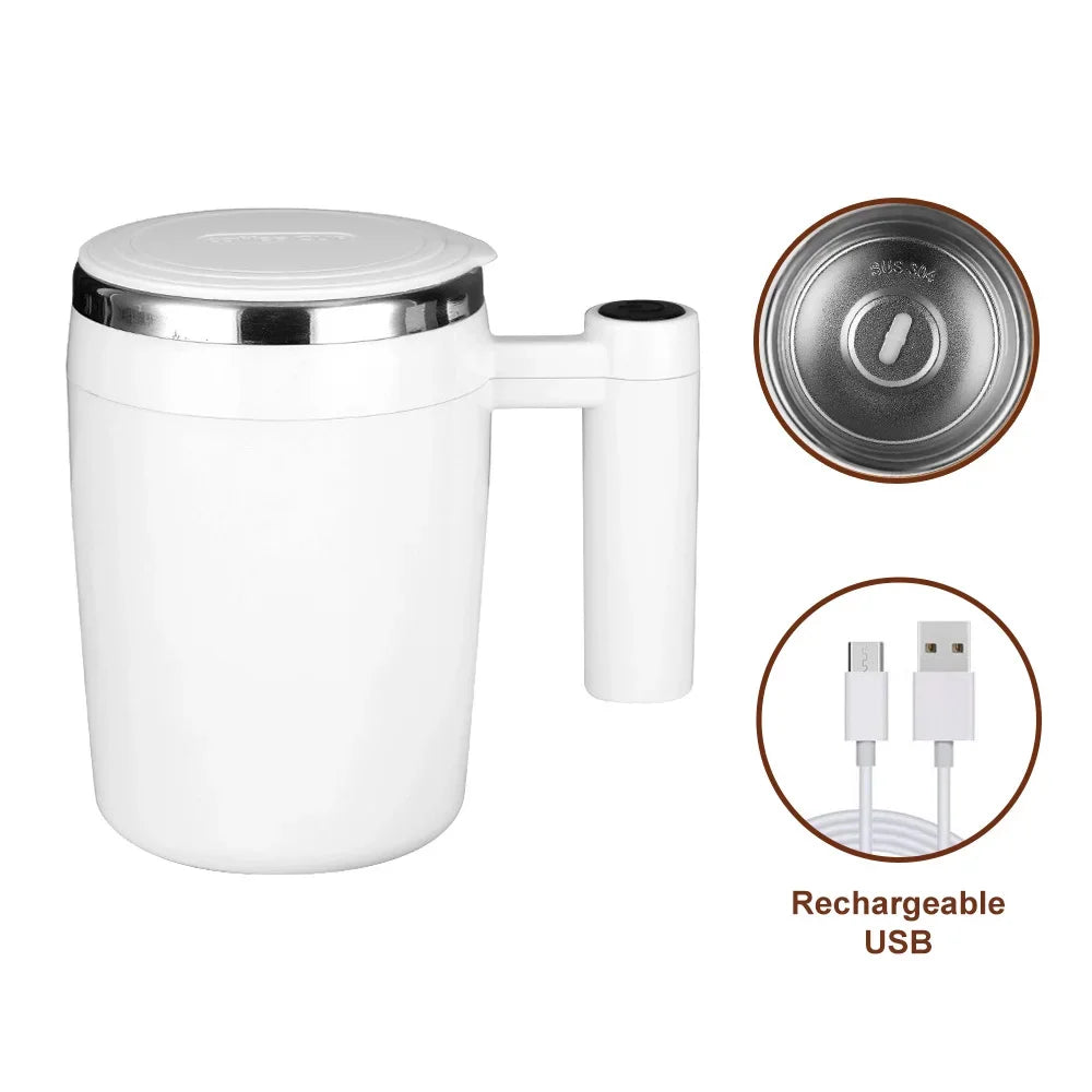 Automatic Self Stirring Magnetic Mug Rechargeable Stir Cup Stainless Steel Coffee Mixing Cup Blender Smart Mixer Shake Cup Oasis Select white