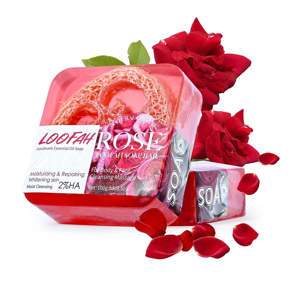 Loofah Rose Essential Oil Handmade Soap – Deep Cleansing Bar