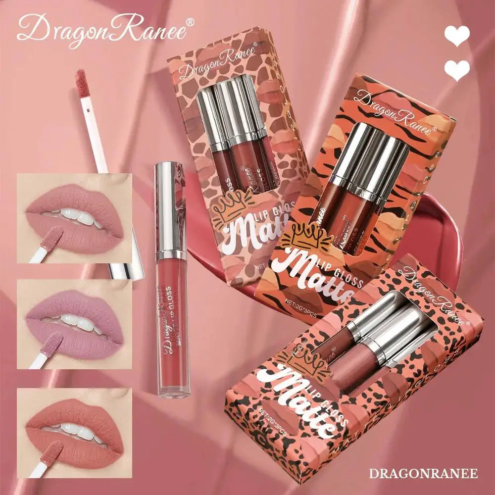 Dragon Ranee 3-Pack Matte Lip Gloss Set | Waterproof Liquid Lipstick
