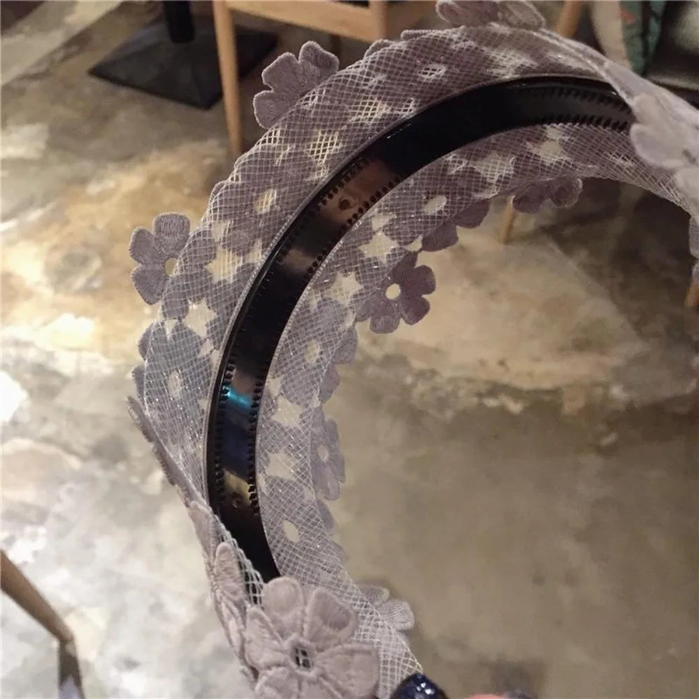 Fashion Embroidery Flower Lace Headband Anti-Slip Wide Edge Hair Hoop Handmade Hair Band Hair Accessories Oasis Select