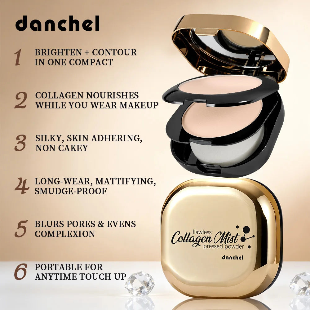 Dual Layer Collagen Pressed Powder Oil Control Matte Finish Long Lasting Face Makeup Contour & Brighten for Women Daily Beauty Oasis Select