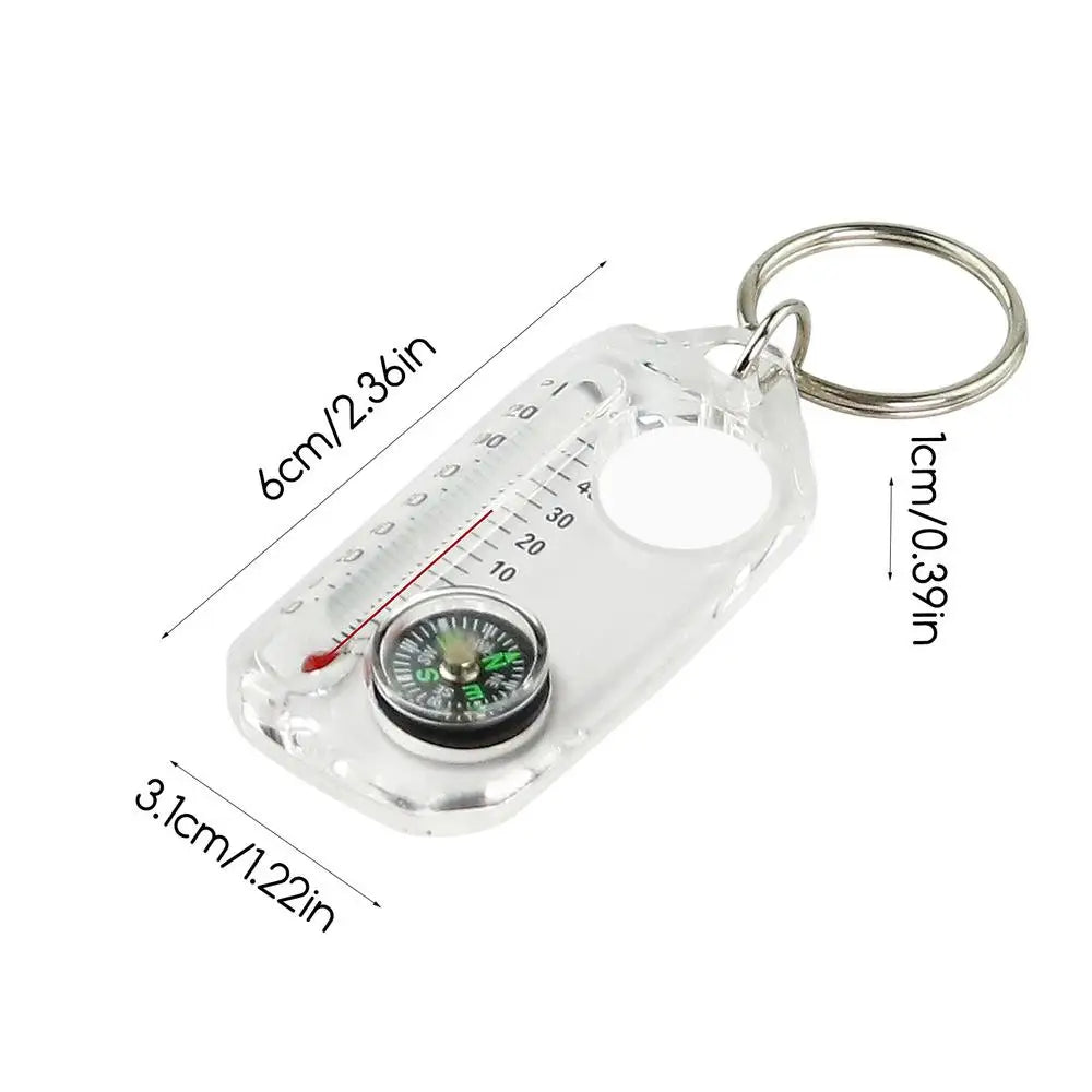 Mini Outdoor Mountaineering Keychain with Thermometer Compass Pointer Buckle Key Hook Carabiners for Survival Guiding Tool Oasis Select White 1PC