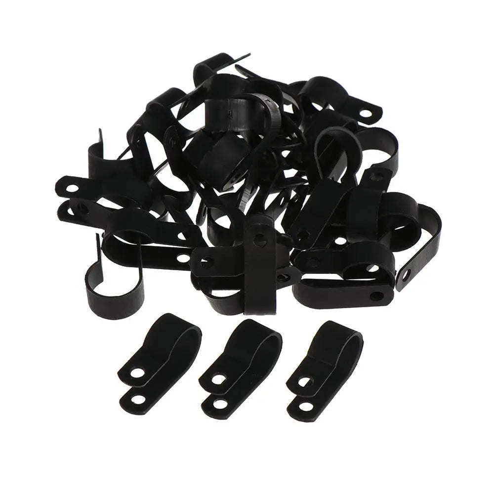 100PCS R-Type Nylon Cable Clamp Plastic P Clips Black Nylon Fasteners Cable Mounting Fix Hardware Electrical Fittings Durable Oasis Select