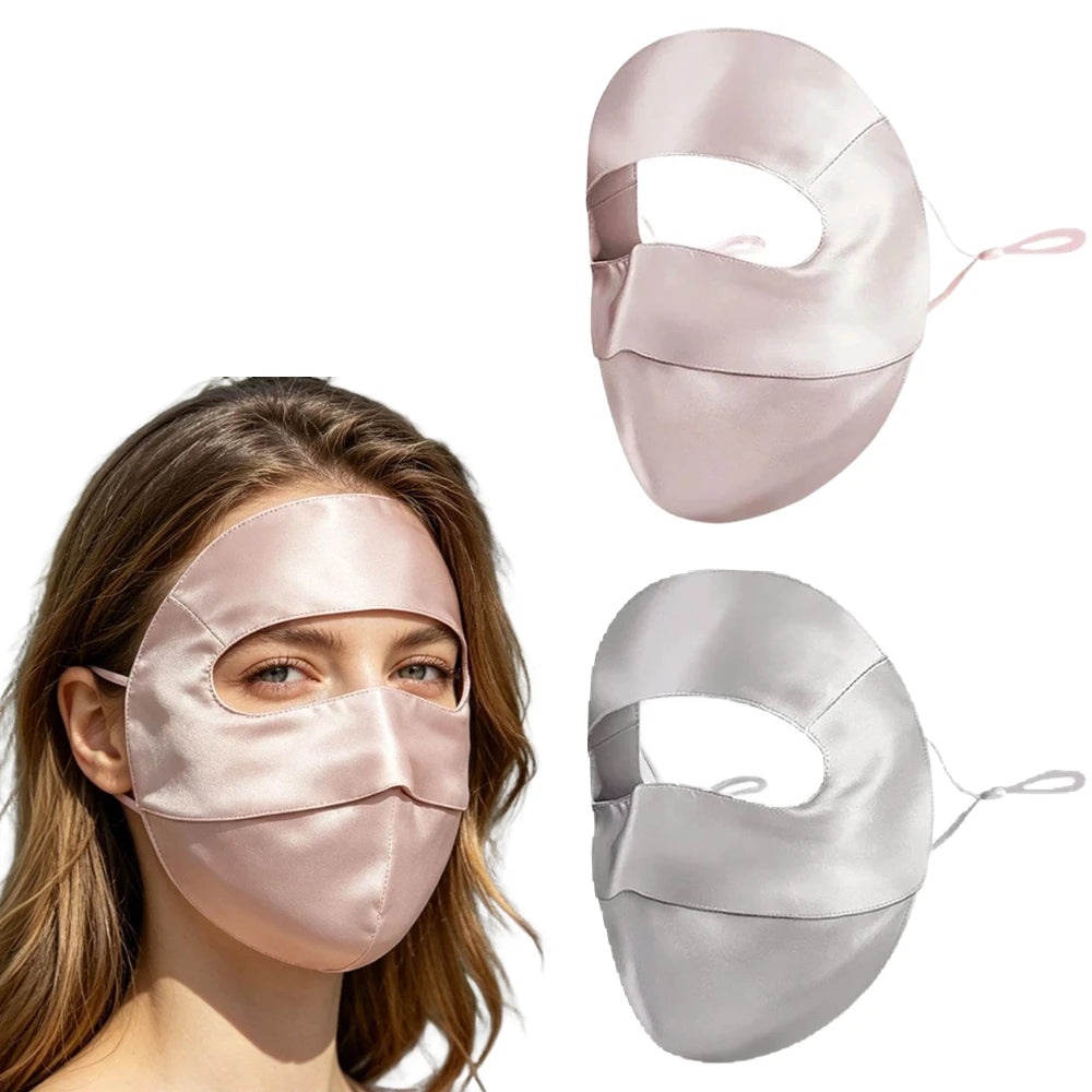 100% Silk Full Face Mask For Women Adjustable Ear Loops Breathable Anti-UV Sun Protection Windproof Face Mask For Outdoor Oasis Select 2PCS