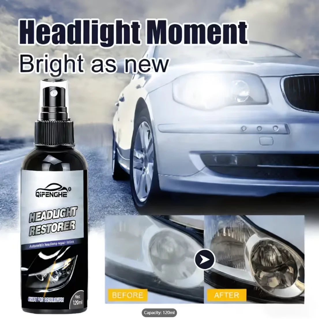 Headlight Restorer & Protectant – Clears Faded Yellow Lenses
