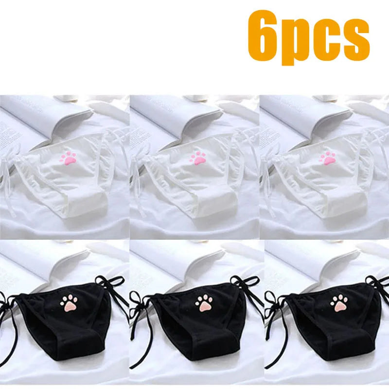 1/3/6pcs Sexy Bandage Lolita Panties Low Waist Lingerie Cute Claw Women's Briefs Low Waist Animation Underwear Oasis Select 6pcs mix One Size As shown