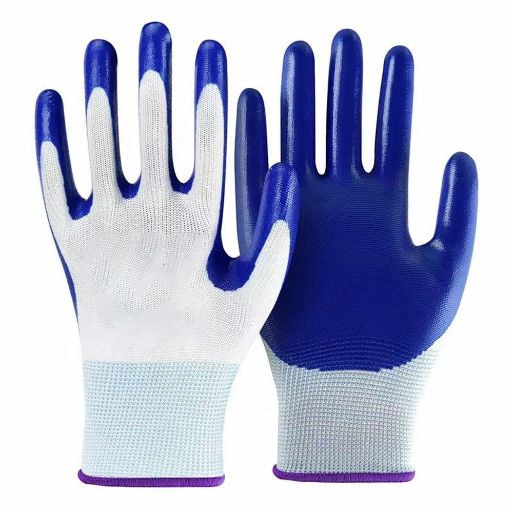 1pair Nylon Safety Working Gloves Premium Nitrile Coated Builders Excellent Grip Gardening Grip Industrial Protective Work Glove Oasis Select Blue