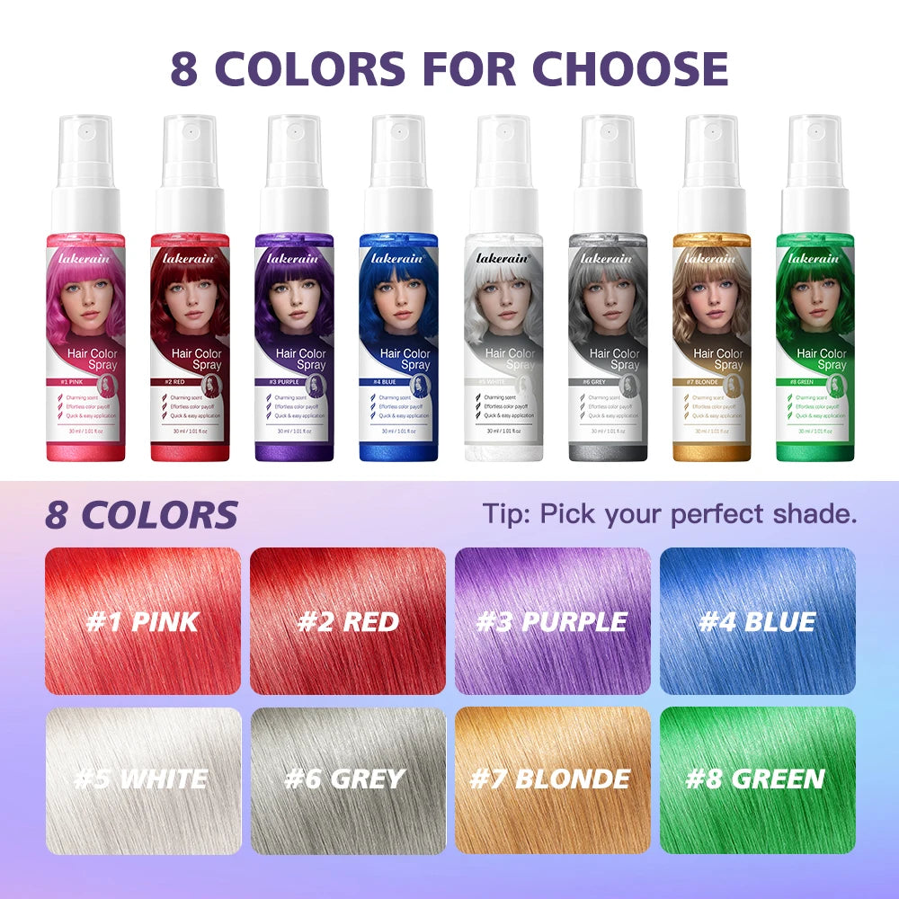 Hair Color Spray Disposable Hair Dye Spray DIY One-Time Hair Color Liquid Washable 8 Colors Party Temporary Hair Styling Spray Oasis Select