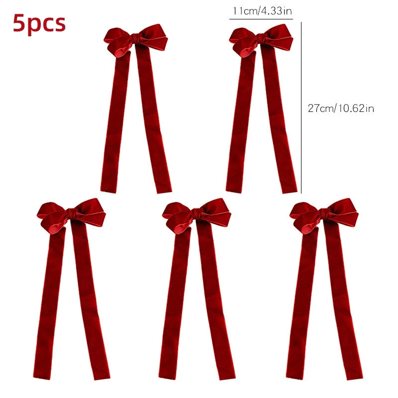 5pcs Velvet Bow Christmas Double-Layer Burgundy Bow Hanging Ornaments for DIY Christmas Tree Decorations Oasis Select Burgundy