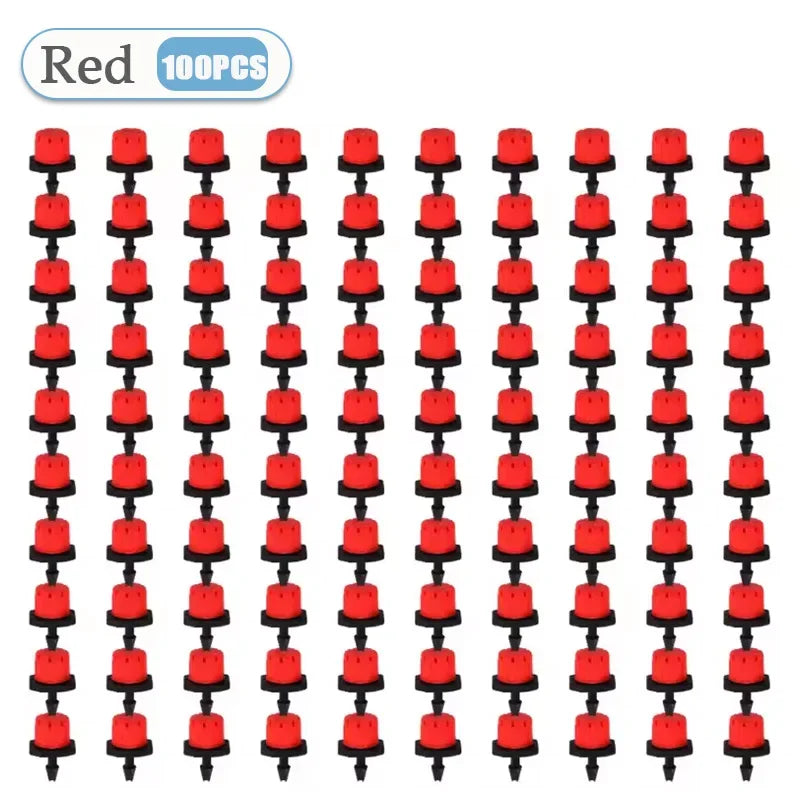 50-800PCS Adjustable 8 Hole Red Cap Drip 360 Degree Watering Adjustable for Garden Watering Pipe System Anti Clogging Dripper Oasis Select Red-100PCS