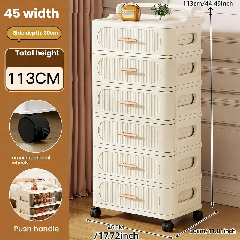 Drawer-style storage cabinet - A household portable storage unit for storing snacks and miscellaneous items in multiple layers. Oasis Select 45cm-6 layers-white