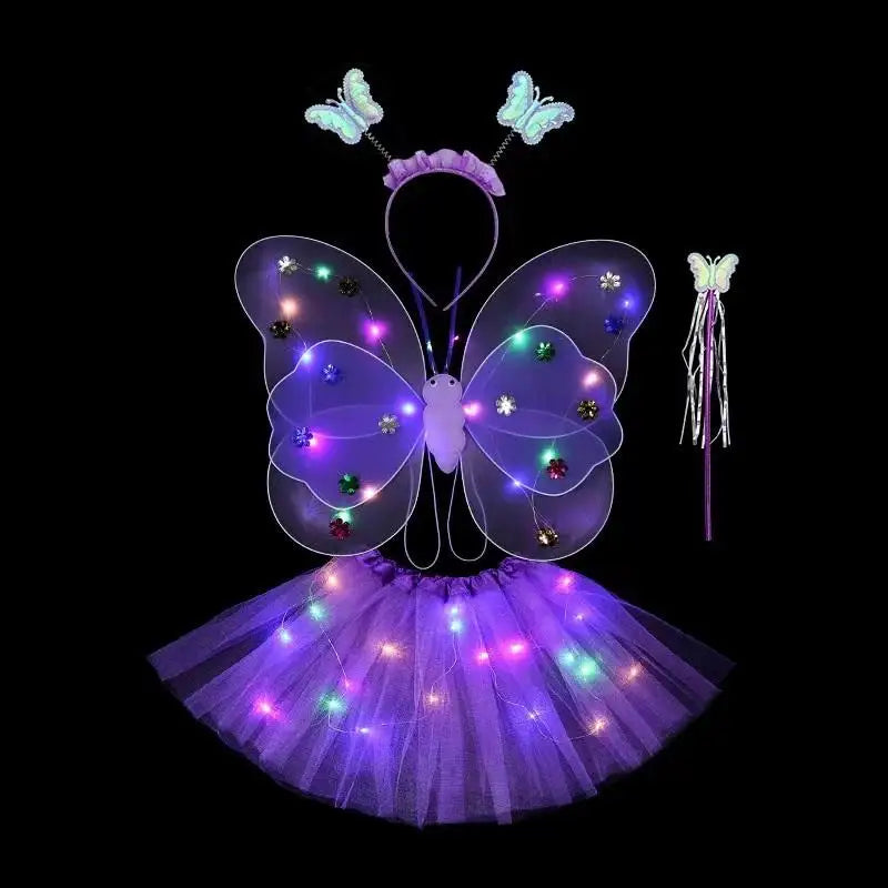 Luminous Wings Flashing Butterfly Skirt Lights Suit LED Children Costume Girls Angel Fairy Prop Photography Performance Wear Oasis Select Purple OneSize
