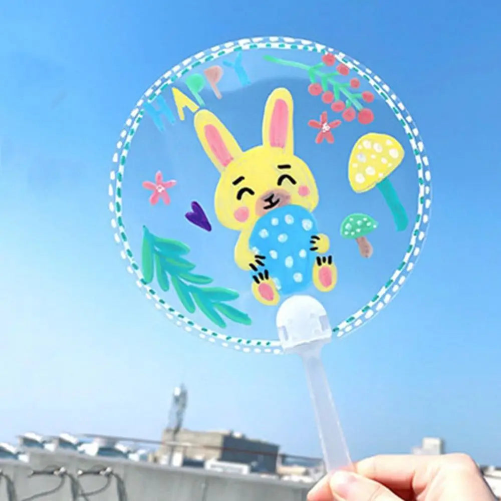 Multi-functional Plastic Transparent Fan Handheld Unfinished Graffiti Fans Thicken Round Blank Painting Fans Children Oasis Select