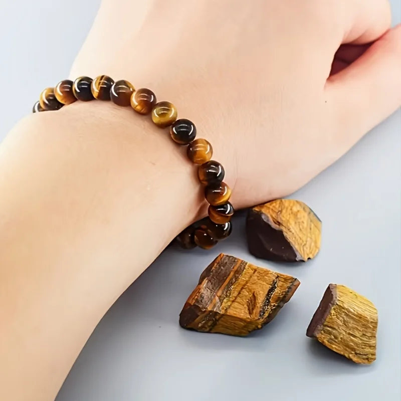 Tiger Eye Lucky Bracelet Set of 2 8Mm Bracelet Attracts Wealth and Prosperity Suitable for Everyday Wear and Special Occasions Oasis Select