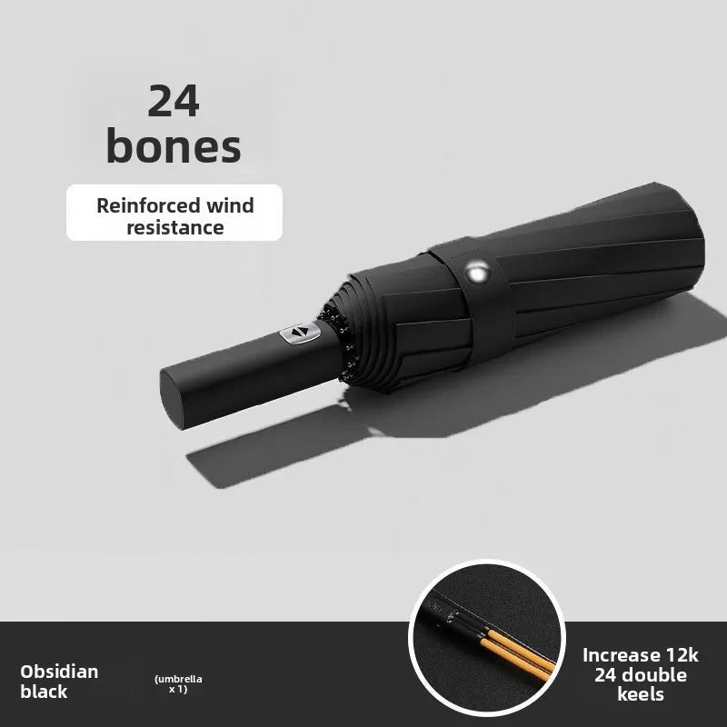 Large 24 Bone Solid Color Automatic Umbrella Light Collapsible Large Format Outdoor Sunshade UV Protection Automatic Umbrella Oasis Select Black 24K metal-fiber composite