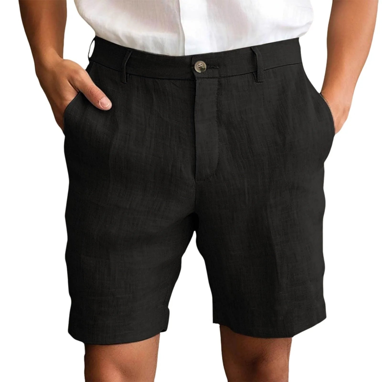 Summer Cotton Linen Shorts for Men Solid Casual Button Pocket Beach Shorts Men's Comfortable Simple Vacation Leiture Pants Oasis Select