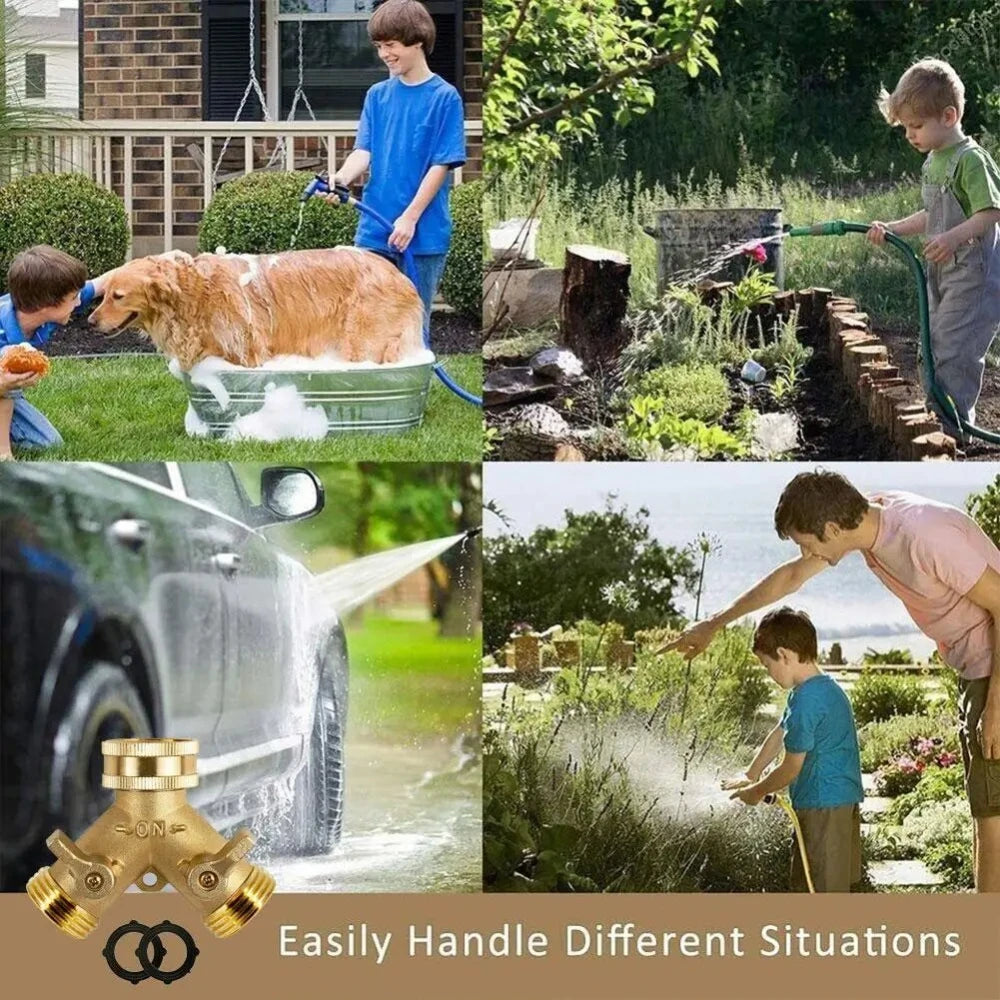 Garden Hose Connector Brass Hose Splitter with Solid Brass Handle Y-shaped Valve Brass Water Garden Hose Adapter Two-way Oasis Select