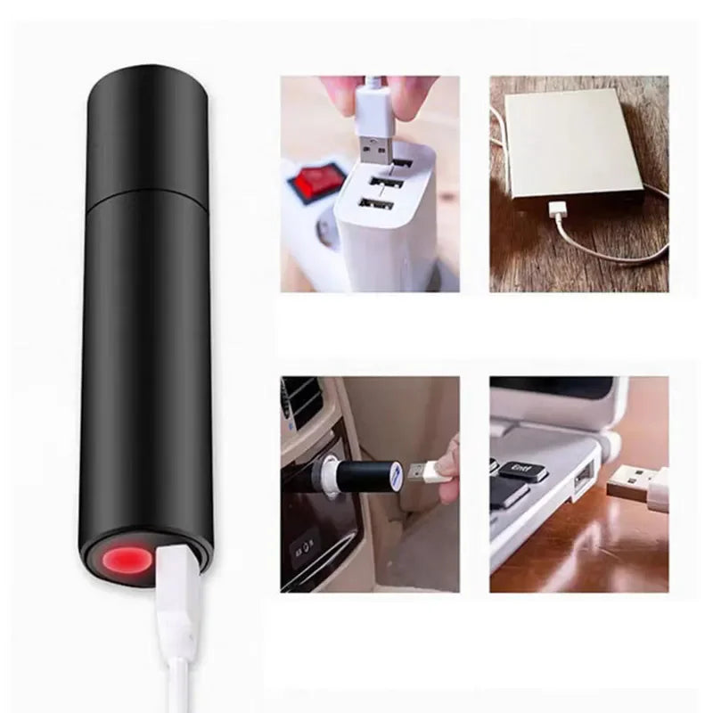 Mini Portable LED Flashlight USB Rechargeable Small Pocket Light Built In Battery Fixed Focus Zoomable Camping Searching Lantern Oasis Select