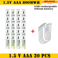 AAA and AA Rechargeable Batteries USB Lithium-ion 3400mWh 1.5V AA Rechargeable Batteries+800mWh 1.5V AAA Battery+ Type-C Cable Oasis Select 1.5V AAA 20pcs-Cable