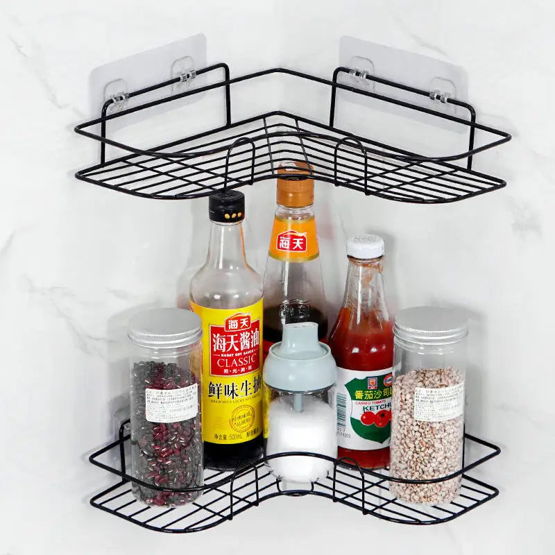 Drill-Free Wall Mounted Metal Corner Kitchen Shelf & Organizer