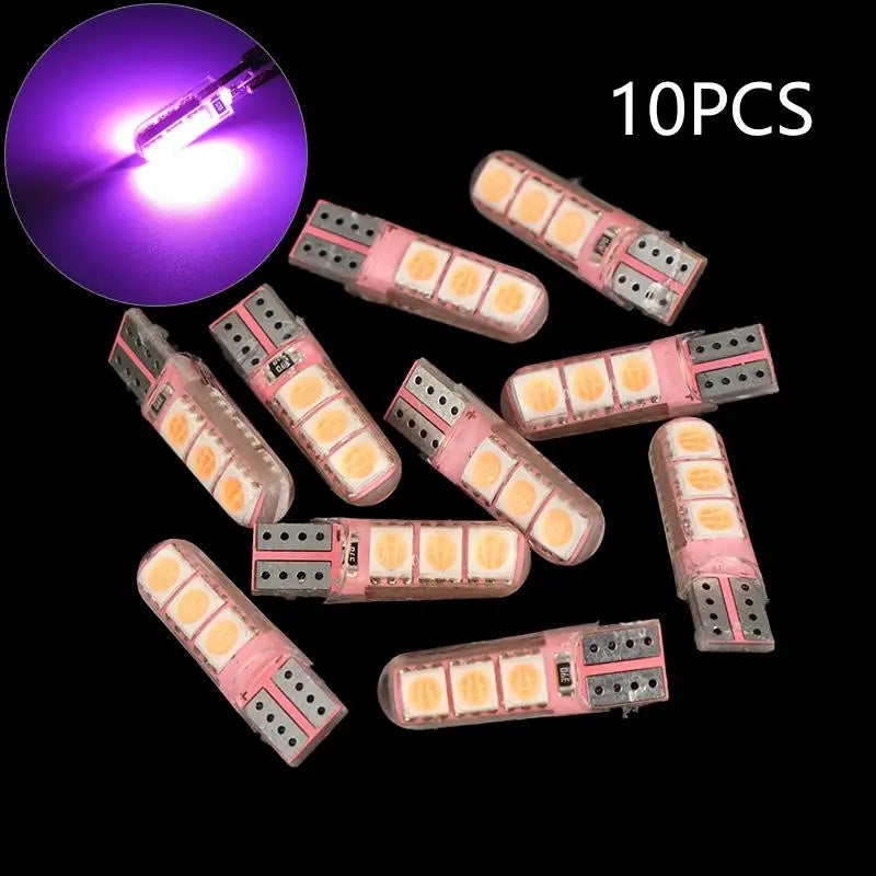 Commercial-Grade LED Bulb in High-Temperature Silicone; Fits W5W T10, 5050, 6SMD and Car Width, Trunk, License Plate Lights. Oasis Select 10PCS Pink
