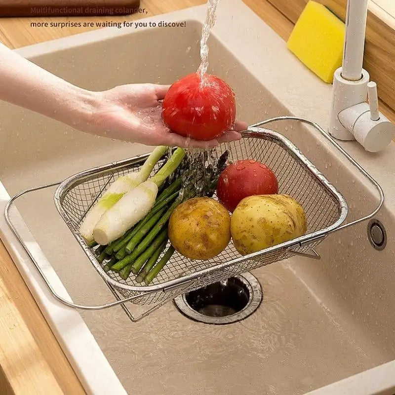1PCS Stainless Steel Drain Basket Kitchen Sink Retractable Vegetable Washing Basin Drain Rack Tableware Drain Rack Oasis Select