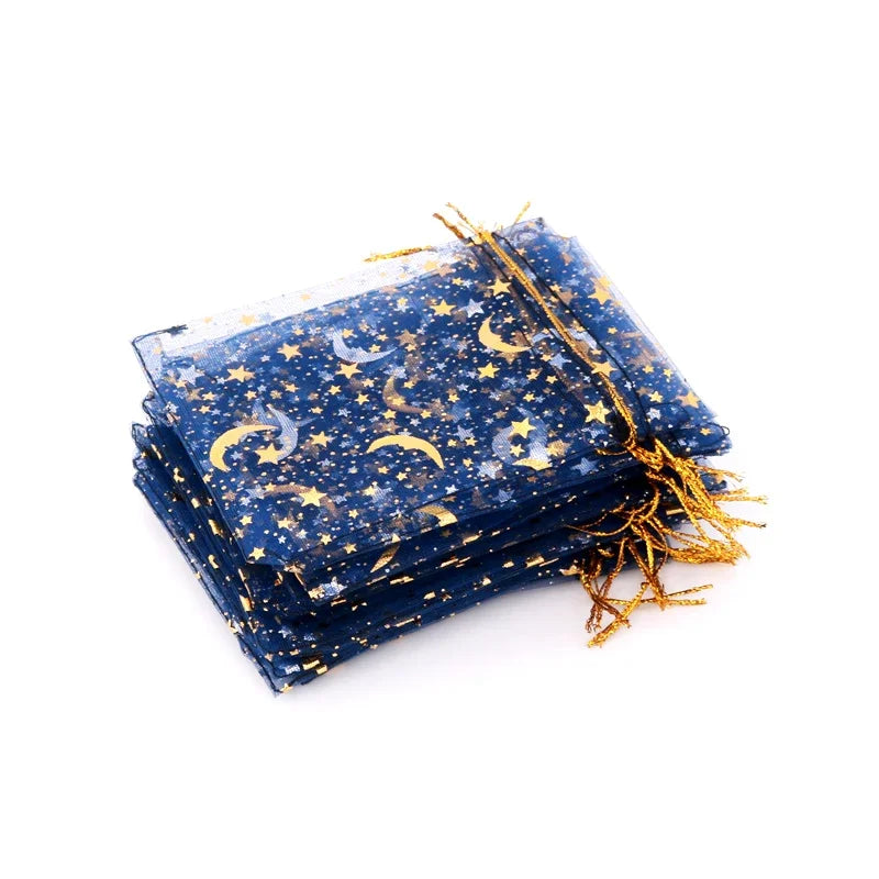 50pcs Star Moon Organza Drawstring Gift Bags – Wedding Favors