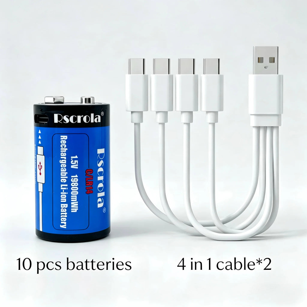 USB-C Rechargeable C Size Li-ion Battery 1.5V LR14 High Capacity with over 19000mWh Long Lasting for Flashlight Toys Lanterns Oasis Select 1.5V 10 PCS Batteries