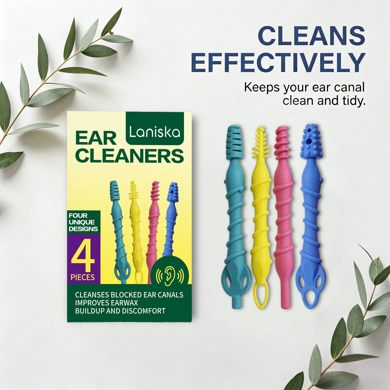 4Pcs Silicone Ear Wax Remover Tool Kit 4 Unique Heads Painless Ear Canal Cleaner Removes Earwax Buildup Relieves Discomfort Oasis Select