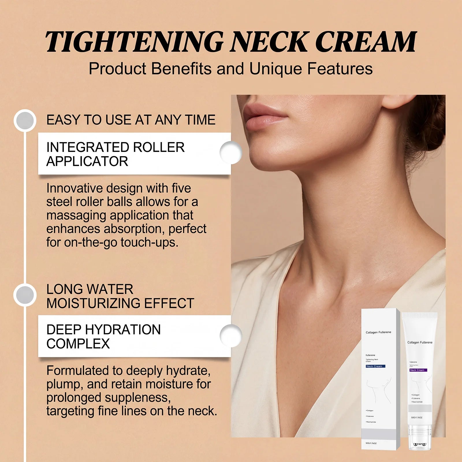 Collagen Neck Cream Reduce Neck Wrinkles Fine Lines Firming Lifting Neck Eliminate Double Chin Skincare Neck Lines Protein Cream Oasis Select