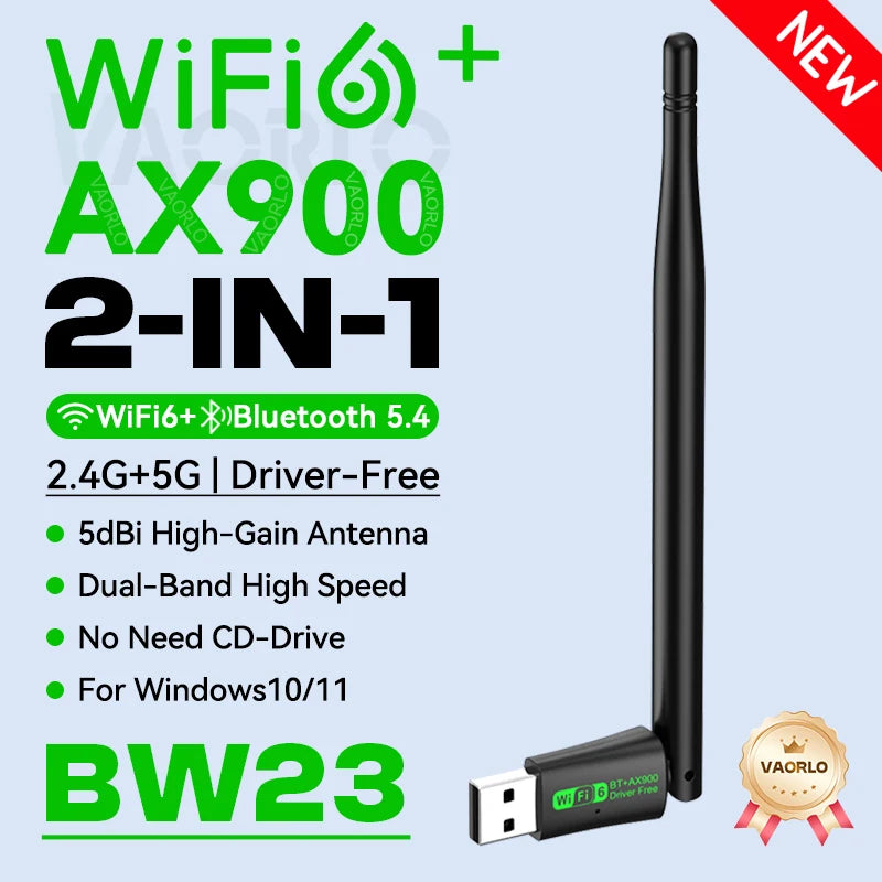 900Mbps WiFi6 Adapter Bluetooth 5.4 2.4G/5Ghz WiFi Dongle AX900 With Antenna Wireless Network Card Receiver WIN10/11 Driver Free Oasis Select AX900 BT5.4 BW23