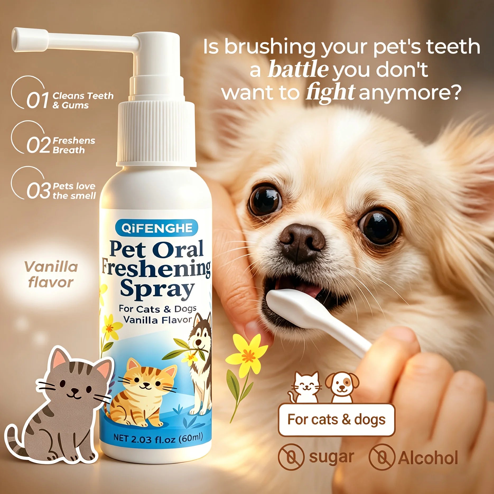 Pet 2-in-1 Dental Spray – Dog & Cat Breath & Tartar Control Pet Dental Spray Oasis Select