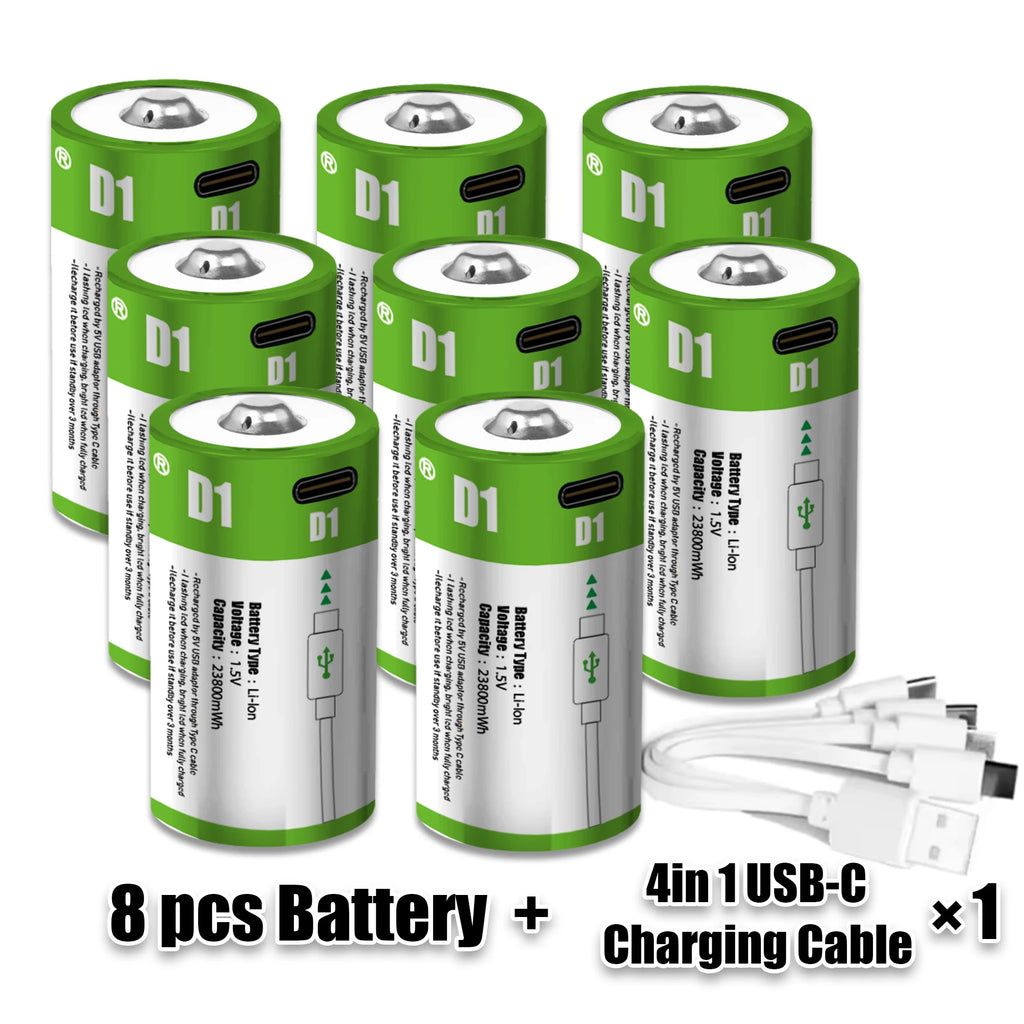 1.5V 23800mWh USB Rechargeable D Size Battery LR20 D Cell Lithium Battery for Gas Cooker Water Heater Flashlight Radios Oasis Select 8pcs batteries 4CX1 1.5V