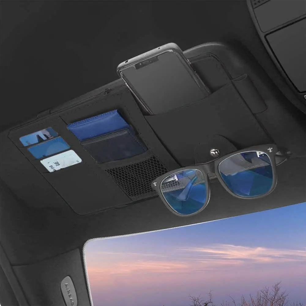 PU Leather Car Sun Visor Organizer – Multi-Pocket Holder