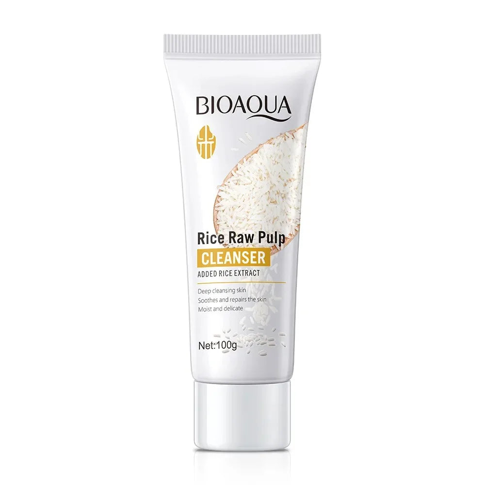 BIOAQUA Rice Raw Pulp Facial Cleanser Face Wash Foam skincare Moisturizing Skin Brightening Rejuvenation Face Cleanser Skin Care Oasis Select A
