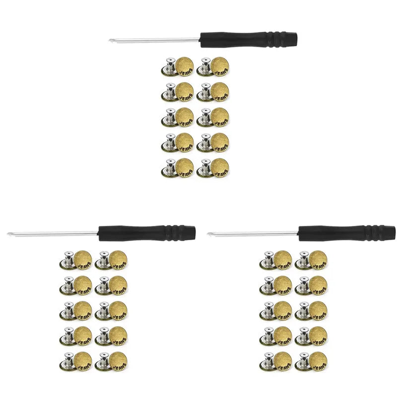 10/20/30Pcs Jeans Buttons Replacement No-Sew Removable Metal Buttons Snap Denim Button Repair For Jeans Clothing Supplies Oasis Select 30pcs B