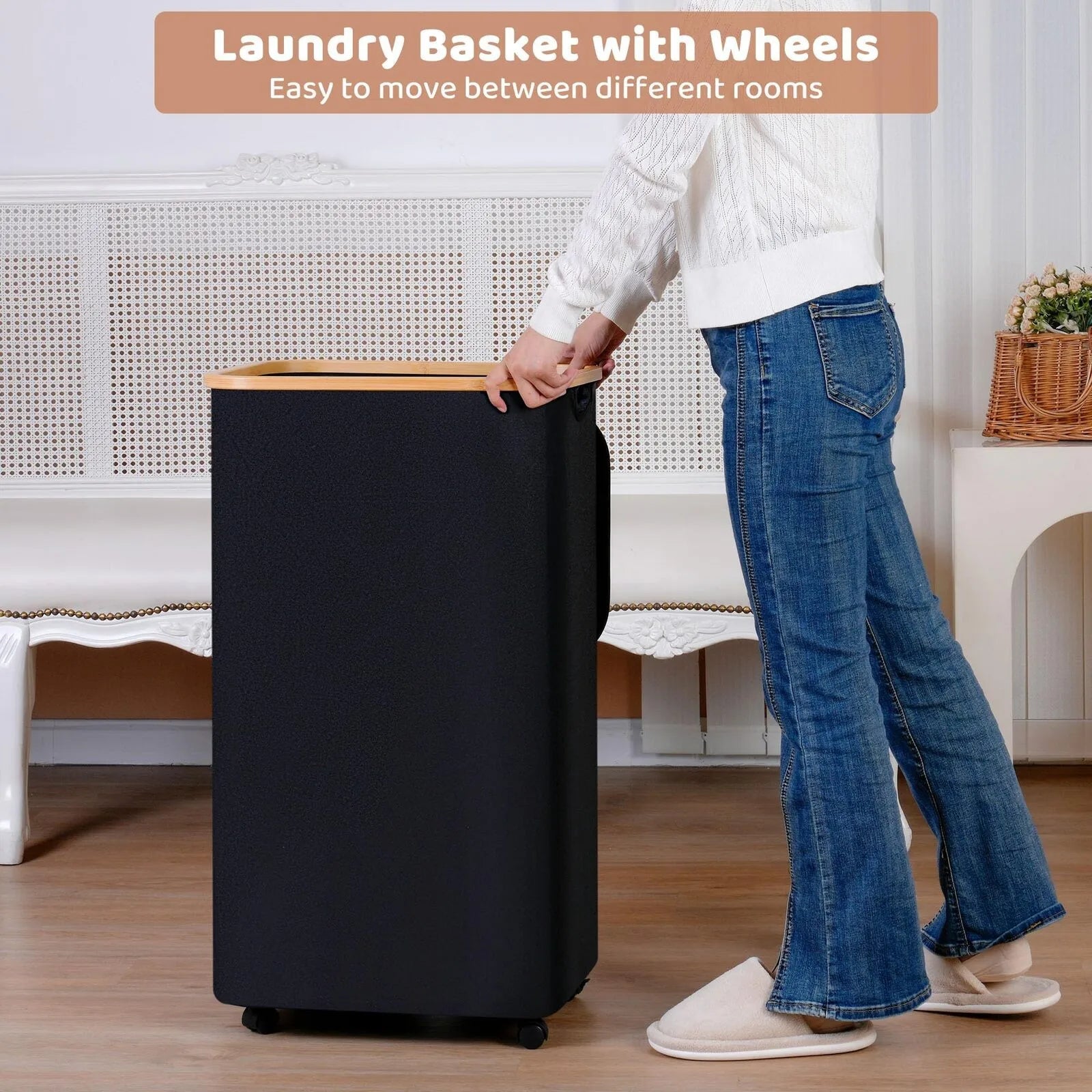 110L Rolling Laundry Basket – Slim Folding Hamper on Wheels Rolling Laundry Hamper Oasis Select