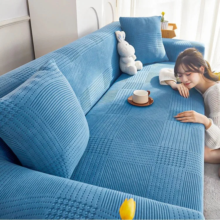 All-inclusive Universal Sofa Cover Anti-cat Scratch All-season Universal Lazy Sofa Blanket Full-cover L Shape Sofa Cover Oasis Select 5 people 305-360cm Lake Blue