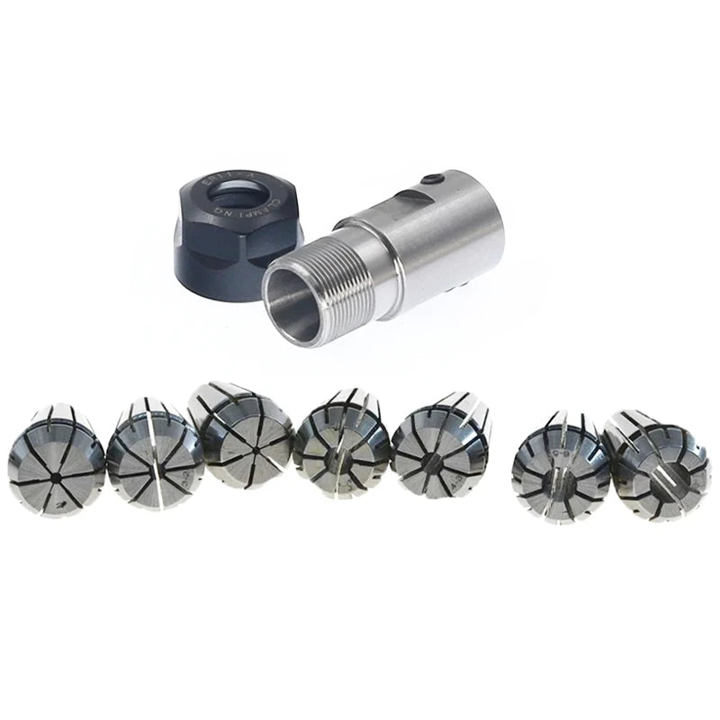 WISH 1Set C25 ER20 +7Pcs 3 -12Mm Collet Chuck Motor Shaft Extension Rod Spindle Collet Lathe Tools Holder Oasis Select Silver 14Mm
