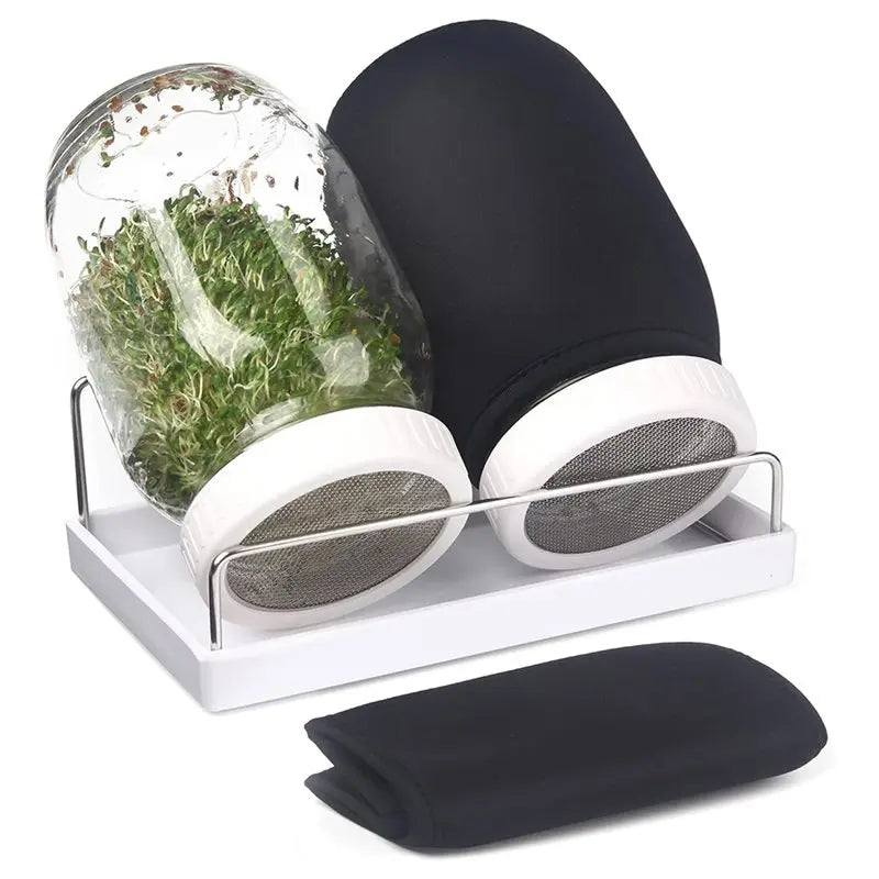 2026-WISH Sprouting Kit For Growing Broccoli, Alfalfa- Includes 2 Wide Mouth Quart Jars With Screen Lids, 32 Oz, Stand And Brush Oasis Select As Shown
