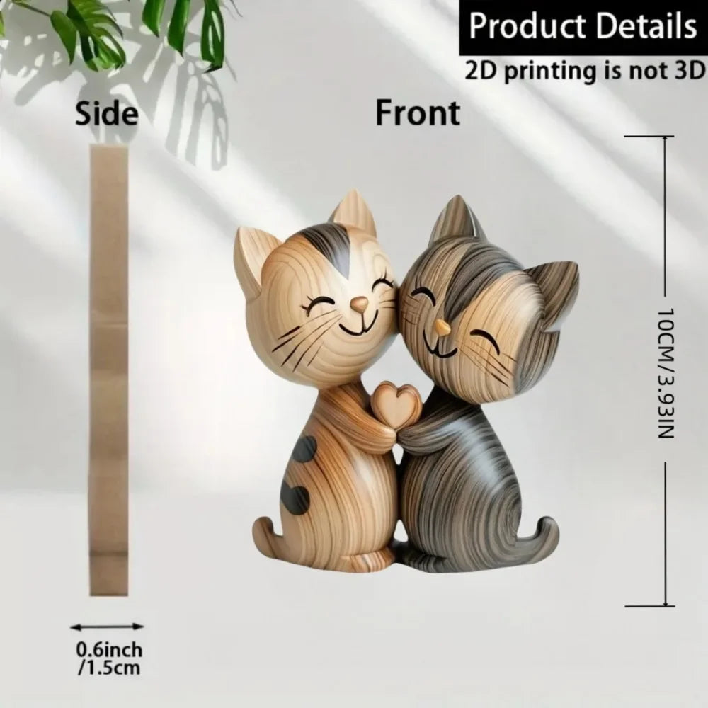 2D Flat Cat Wooden Kitten Dog Couple Sculpture Rabbit Enthusiast Gift Light and Dark Wood Grain Desktop Home Decoration New Oasis Select Y