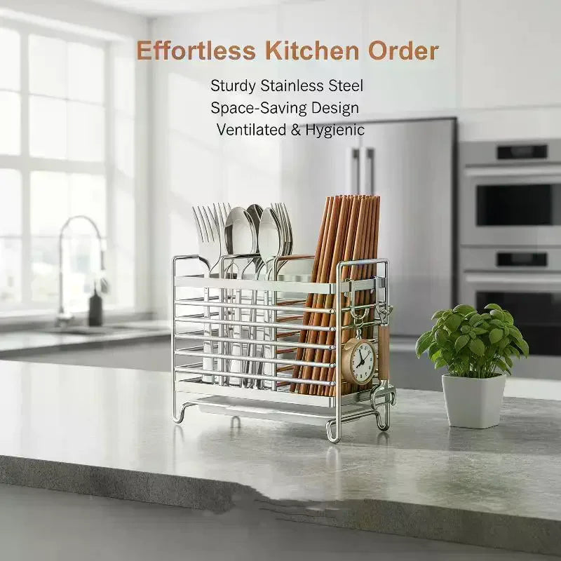 Stainless Steel No-Drill Wall-Mounted Utensil Holder Space-Saving Non-Slip Cutlery Organizer for Kitchen Countertop Wall Oasis Select