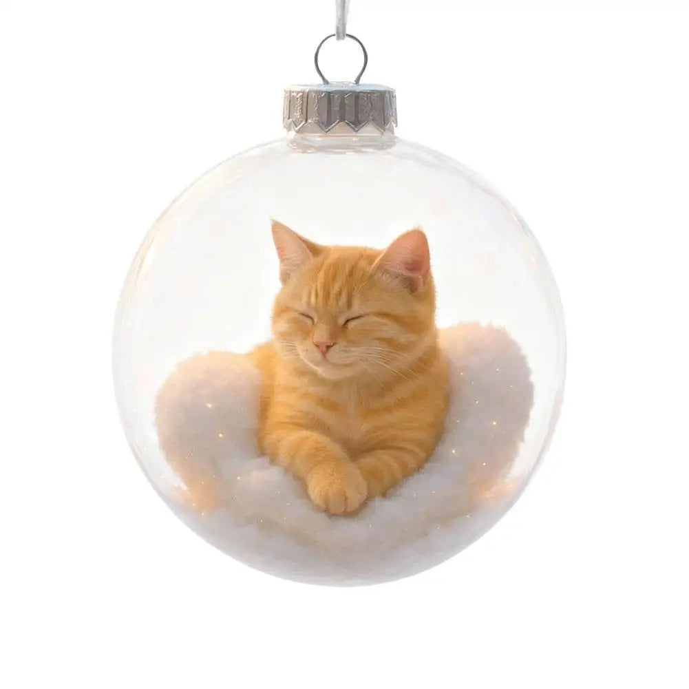 Cute Kitten Ball Christmas Ornaments Decoration 10x10x10cm PP Christmas Tree Cat Ball Pendant Ornament Xmas Tree Hanging Decor Oasis Select A