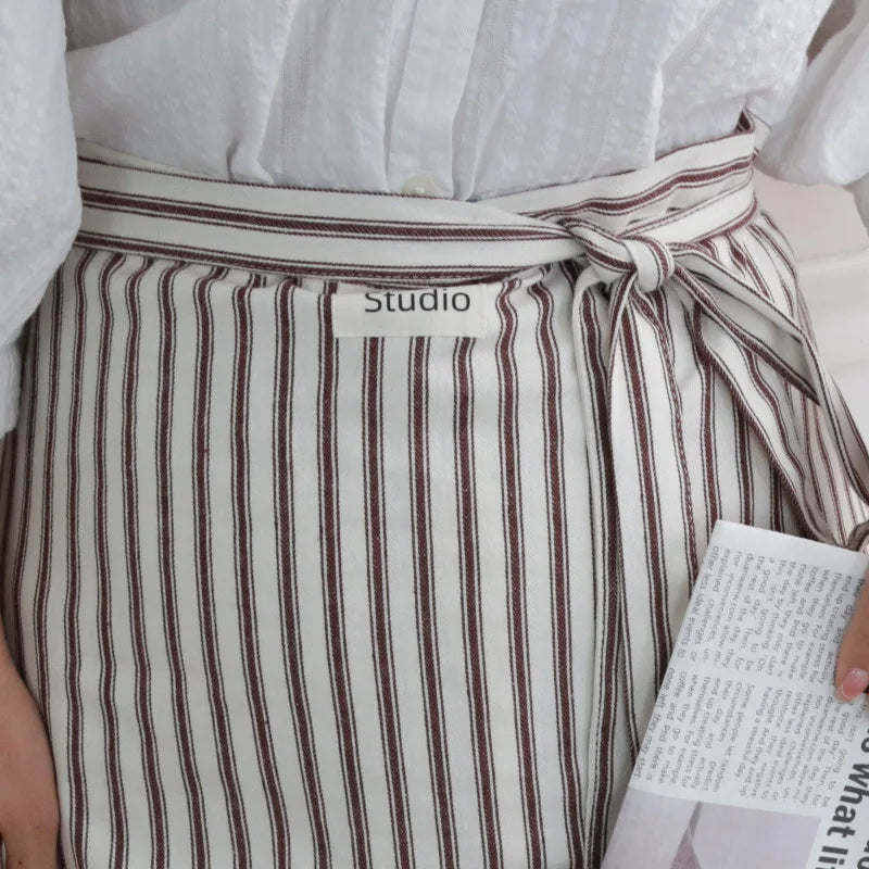 Art Studios Cotton Stripe Apron Anti Fouling Elegant Cooking Half Apron Washable Anti Oil Waist Apron Restaurant Oasis Select Brown