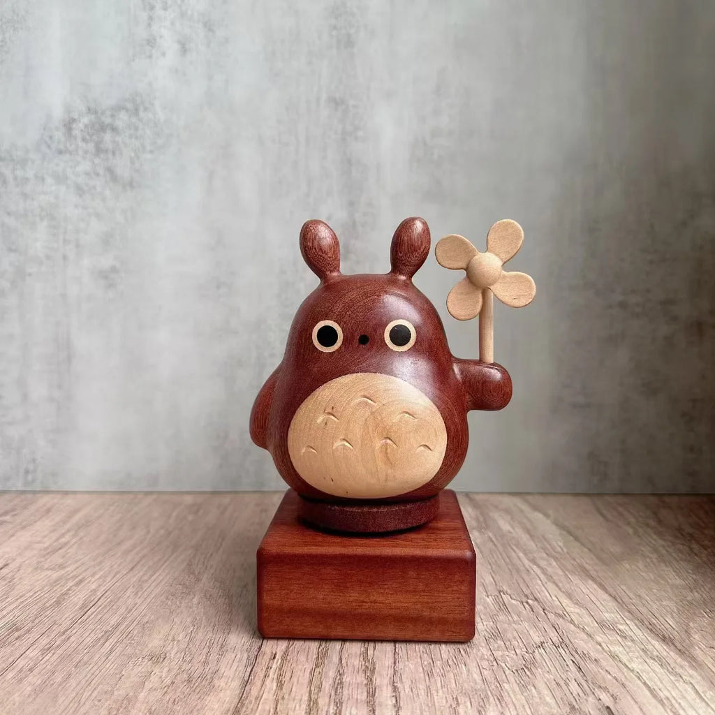 Ebony wood small base music box solid wood cat ornament umbrella big dragon cat music box DIY ornament base desktop Oasis Select Totoro 1