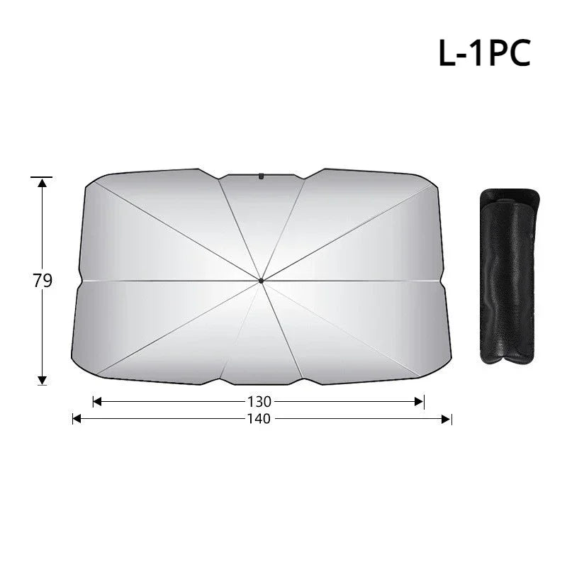 Folding Car Sunshade Umbrella Front Windshield Heat Insulation Sun Protector for Vehicle Interior Summer Travel Car Accessories Oasis Select Silver-L-1PC